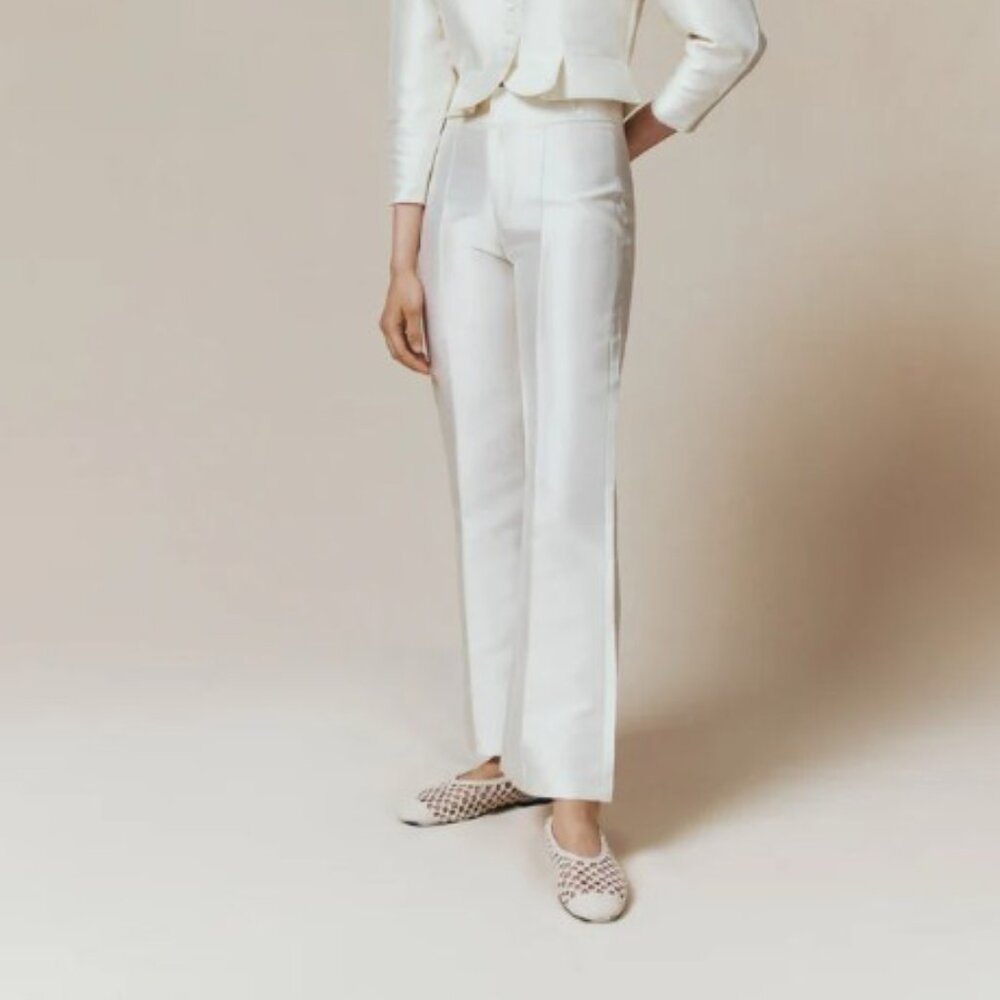DESTREE [NWT, Bridal] White satin straight pants, size 38